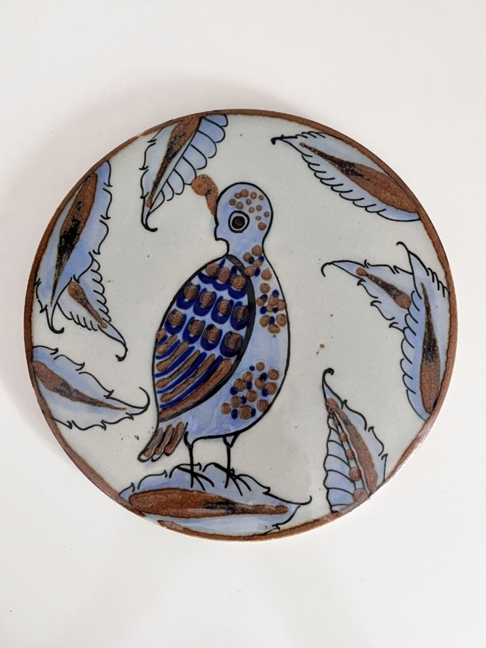 El Palomar Mexico Pottery Bird Trivet, Blue and Brown Folk Art Plate Wall Decor